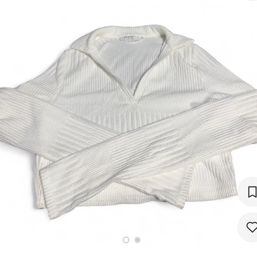 Urban Outfitters White Ribbed V-Neck Cropped Sweater